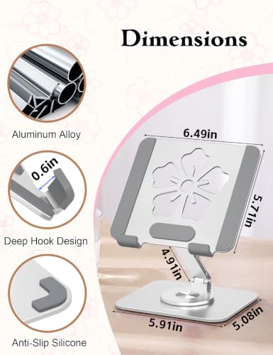 Image of Rotating Tablet Stand for Desk, Aluminum Office Desk Accessories for Women Moms iPad Gifts Home Office Portable Monitor Stand for iPad, Compatible with iPad Pro, Air, Kindle, 4-12.9 inch,Silver
