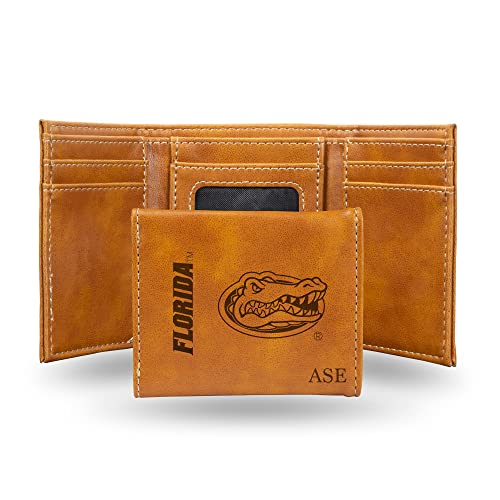 Rico Industries NCAA Florida Gators Brown Personalized-Custom Laser Engraved Tri-fold Wallet - Slim Wallet