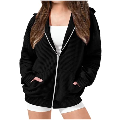 Girls Oversized Full Zip Hoodie Casual Long Sleeve Sweatshirts Cute Jackets with Pockets for Boys 5-15 Years