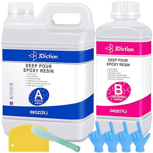 Epoxy Resin Kit, Crystal Clear Deep Pour Epoxy Resin for River Tables, Live Edge and Wood Filler, ¾ Gallon Clear Casting Pourable Resins Kit(2:1 Mix Ratio)