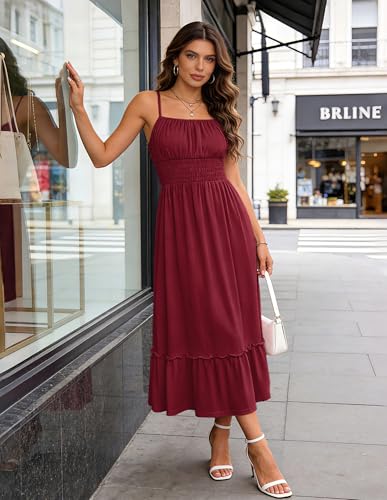 Image of GRACE KARIN Women's Summer Maxi Dress 2026,Smocked Ruched Bust Sundress with Adjustable Straps & Pockets-Beach Vacation Dress