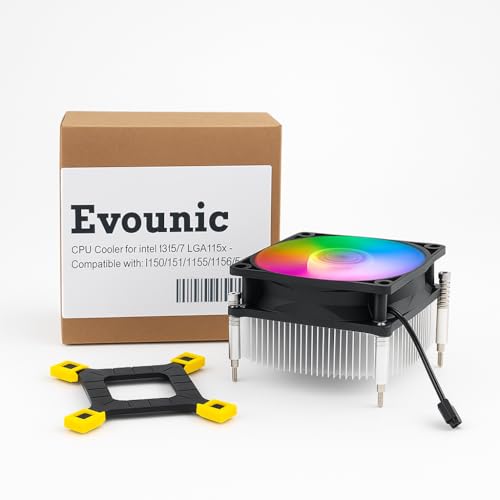 80mm RGB Heatsink CPU Cooler with Universal Bracket - Compatible Intel i3/i5/i7 LGA 115x 1150 1151 1155 1156 1200 Quiet Fan & Aluminum Heatsink 4pin with Temperature Control Easy Install for Desktop