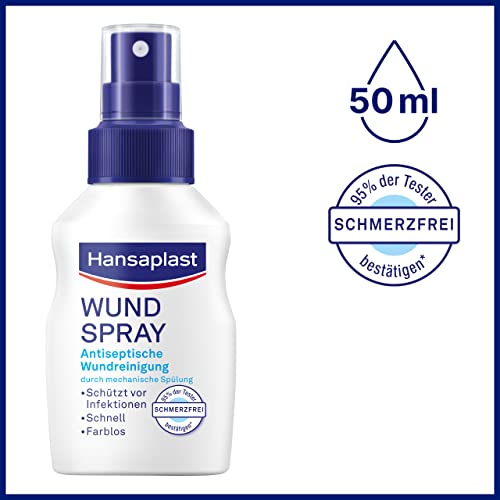 Hansaplast Wundspray (50 ml), zur antiseptischen Wundreinigung durch mechanische Spülung, Spray schützt vor Wundinfektionen, farblos und besonders hautfreundlich (Packung mit 2)