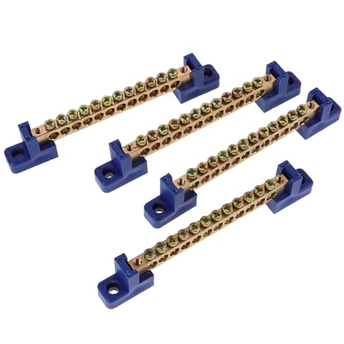 MAGICLULU Barra Colectora Terminal de Cobre 4 Piezas (12 Orificios) para Bloque de Distribución Eléctrica, Kit de Barra de Tierra para Caja de Distribución, Compatible con Sistemas