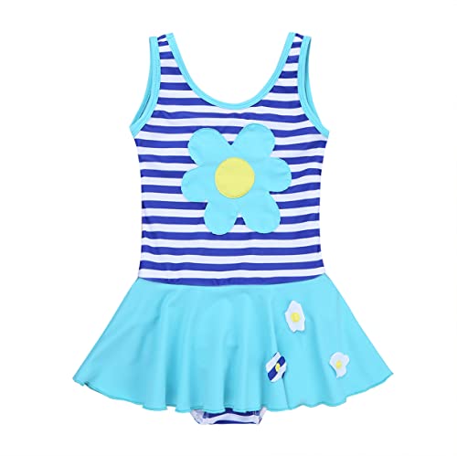 JEATHA Children Girls Bathing Suit One Piece Swimsuit Sleeveless Stripes Flower Applique Swim Dress Swimwear3