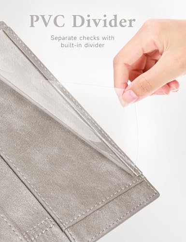 Zreal Checkbook Cover for Men & Women, Premium Vegan Leather Checkbook Holder Slim Wallets for Top & Side Tear Duplicate Checks with RFID Blocking (Distressed Grey)