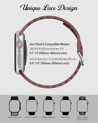 Sunnywoo Lace Sport Silicone Band Compatible with Apple Watch 38mm 40mm 41mm 42mm 44mm 45mm 46mm 49mm for Women, Soft Wristband Waterproof Replacement for iWatch Series Ultra 10 9 8 SE 7 6 5 4 3 2 1