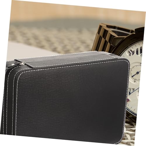 Boîte à montre portable 10 slots cuir noir rétro rangement bureau