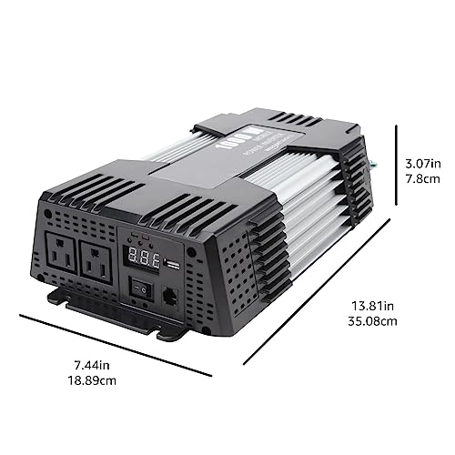 Image of Amazon Basics 1000W Car Power Inverter, 12V to AC 110V, Portable, 2 AC Outlets, USB Port, 13.81 x 7.44 x 3.07 inches