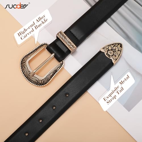 SUOSDEY Western Women Leather Belts for Jeans Dresses with Vintage Metal Buckle4
