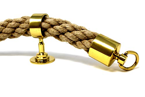 Seilflechter - Corde de Main Courante, Chanvre 5 m, Ø 34 mm torsadée, 2 Embouts + 5 Supports intermédiaires, Laiton Poli