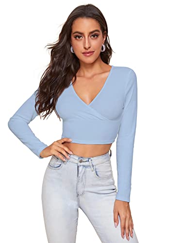 Image of Shasmi Women's & Girls' Solid Ribbed V Neck Collarless Full Sleeve Slim Fit Simplicity Tops (TOP 54)