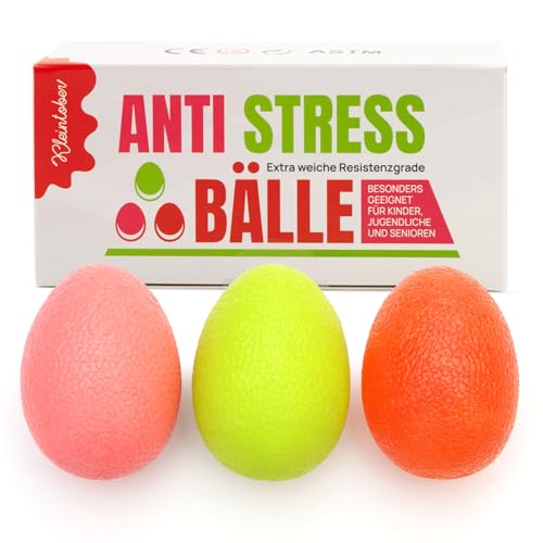 KLEINTOBER | Balles Anti-Stress | 3 balles ovales | Exercice des Doigts, différents degrés de dureté | High Tech | Balle Anti-Stress