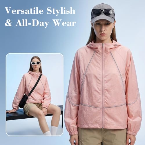 Image of Venzina UPF 50+ Women's Slim-Fit Sun Protection Hoodie -Lightweight & Breathable Summer Jacket with Reflective Trim, Adjustable Hem for Outdoor, Commute, Sport, Travel