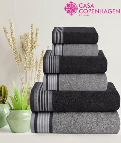 Image of Casa Copenhagen, Germany Design - He & She Super Soft Collection 100% Cotton 6 Piece Towel Set, Includes 2 Bath Towels 2 Hand Towels 2 Washcloths - Pine Grey & Grey Violet