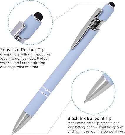 Image of 2-in-1 Stylus Pen Set (6PCS) - Retractable Ballpoint Pen with 1.0mm Black Ink Tip, Metal Stylus for Touch Screens, Pastel - Multicolor - Design
