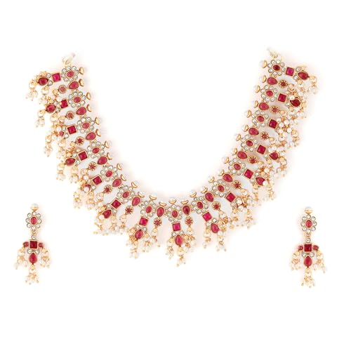 Image of Rubans Necklace Set Gold Plated Traditional Stylish Jewellery Gift for Women & Girls