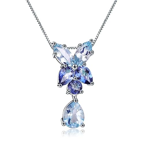 Collier Pendentif en Argent avec Topaze Bleue Naturelle et Quartz Mystique