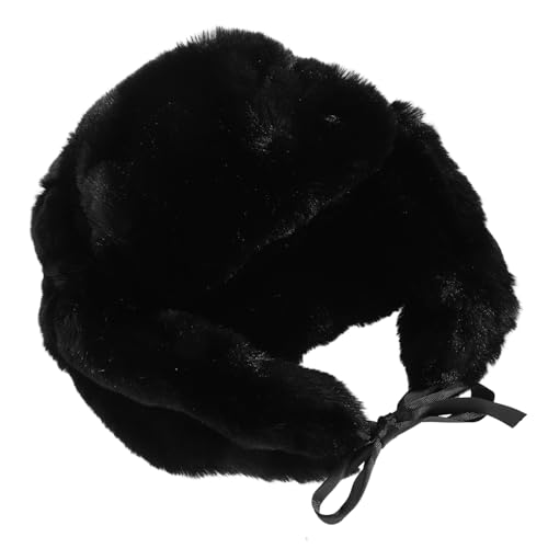 TOVINANNA Thick Trapper Cap Faux Fur Men's Women's Hunting Hat Windproof Earflap Hat Outdoor Adventure Black