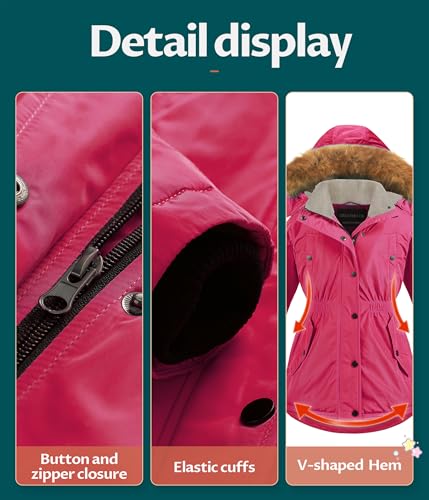 Image of CREATMO US Girl's Long Winter Warm Parka Sherpa Trimmed Collar Puffer Ski Jacket Coat