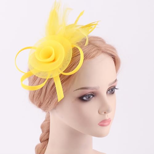Image of DRESHOW Fascinators Hats for Women Tea Party Fascinator Hats Vintage 50s Headwear Cocktail Wedding Church Derby Hat