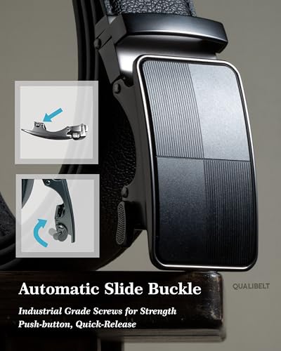 Ratchet Belt for Big and Tall Men, Adjustable Leather Belt Slide Buckle, Plus Size 1.38" Trim-to-Fit No Belly Pinch4