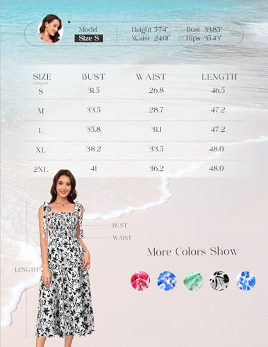Image of Bbonlinedress Women Summer Floral Boho Casual Midi Sundress Spaghetti Strap Beach Smocked Wedding Guest Flowy Dress