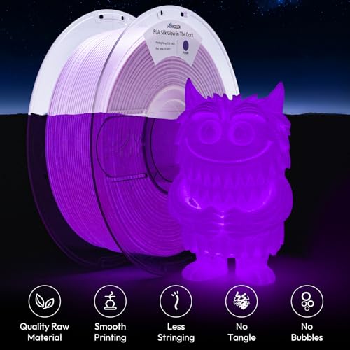 Image of Amolen Glow in the Dark Pla Filament,Shiny Silk & Glow 3D Printer Filament Pla Glow Pla Filament 1.75mm Purple, Best with UV Lamps, Dimensional Accuracy + /- 0.02 mm 1KG(2.2lb)