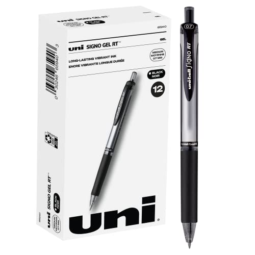 Image of uniball Signo RT Gel Pens, Medium Point (0.7mm), Black, 12 Pack