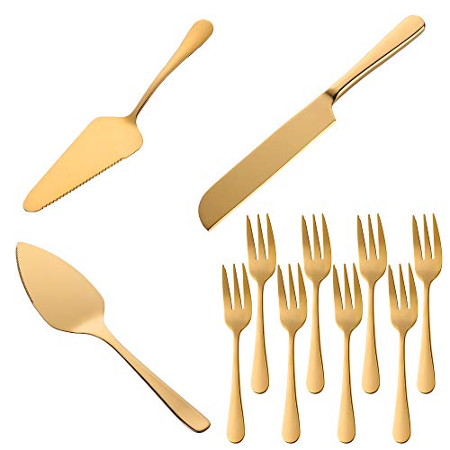 Buyer star Cake Server and Knife SetGold 188 （304）Stainless Steel Big Small Cake Shovel Cake Knife and Dessert Fork8Cake Cutting Sets for Wedding Anniversary Party Supplies