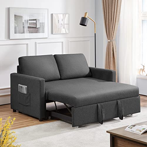 Yaheetech Convertible Sofa Bed Trundle Loveseat W/Pull-Out Trundle Bed Sleeper Sofa Convertible Couch For Limited Spaces Living Room Bedroom Guest Room Dark Gray 55.5 In #TOP3