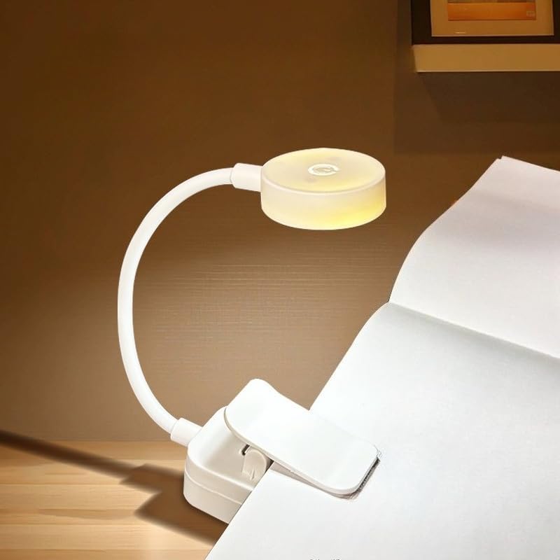Night Light Reading Lamp USB Rechargeable Lights with 3 Colors Adjustable Flexible Book Light for Night Reading Bedside Work (White)