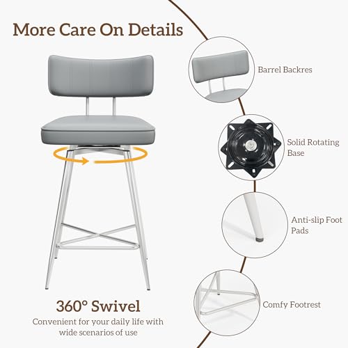 Image of GXJ Bar Stools Set of 2, Kitchen Counter stools with Backs and Metal Legs