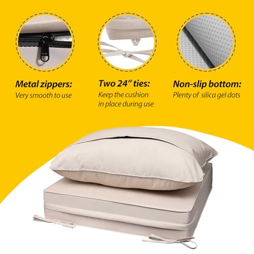 Image of AAAAAcessories Outdoor Seat Cushions for Chairs, Fade-Resistant, Waterproof Patio Furniture Replacement Cushions, 23.5 inch x 25.5 inch x 5 inch + 23.5 inch x 19 inch, Sandstone Beige