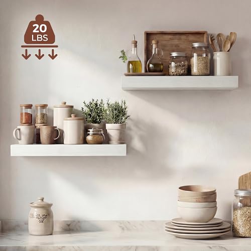 Image of Dreamland 16 Inches Floating Shelves for Wall, 9.3 inch Deep Long Floating Shelves Set of 2, Large Display & Storage Shelf, Wall Shelf for Bathroom Bedroom Living Room Kitchen Office, White
