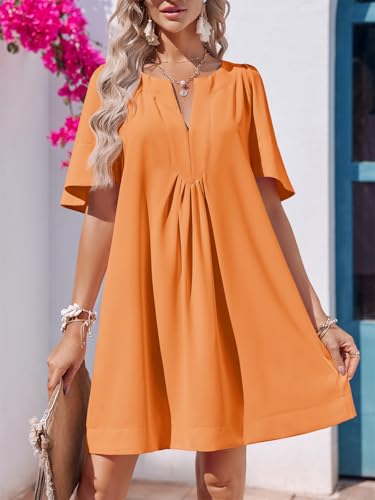 Image of Wenrine Womens Flutter Short Sleeve Mini Dress Casual V Neck Loose Flowy Summer Dresses