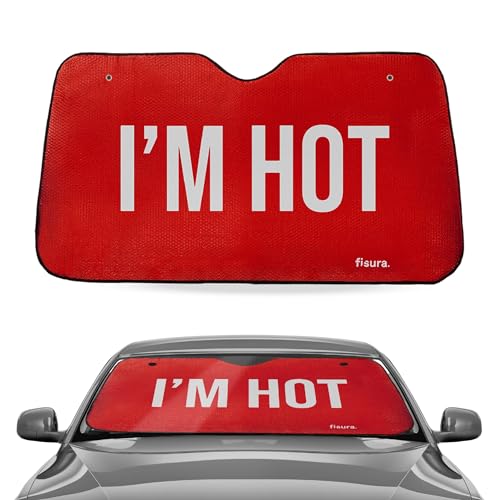 Fisura – Parasol Coche Delantero “I’m Hot”. Parasol Coche Original Rojo. Protector Solar para Parabrisas Delantero. Cortina Reflectante para vehículo. 130 x 70 cm.