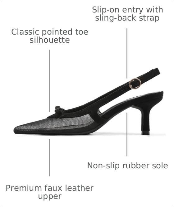 Image of Mattiventon Kitten Heels with Bow Closed Toe Slingback Heels
