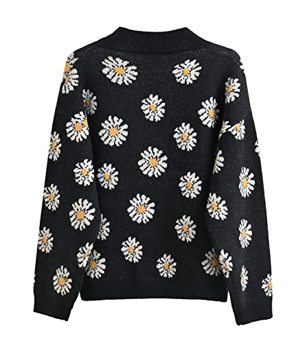 Image of Women's Long Sleeve Cardigan Sweater,Cute Y2K Top Knit Colorful Patterned V Neck Button Outwear S~XL