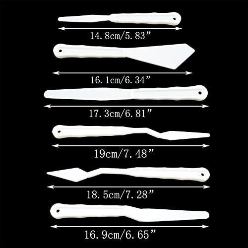 SJZBIN Six Different Styles Plastic Painting Palette Knives Plastic Spatula Palette Knives Bulk Thin and Flexible Art Knife Flexible Palette Plastic Spatula Set Art Tool for Oil Paint Painting, White - Thumbnail 2