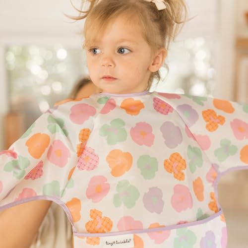 Image of Tiny Twinkle Long Sleeve Bib for Babies & Toddlers | Waterproof Smock Bib for Eating | Machine Washable & Mess-Proof Feeding Essentials | Newborn Shower Gift (Floral Pop, 6-24M)