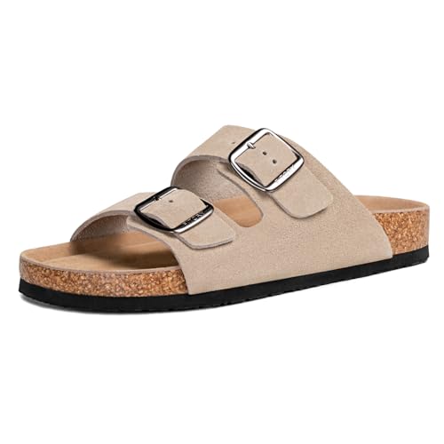 Image of FITORY Mens Sandals, Arch Support Slides with Adjustable Buckle Straps and Cork Footbed Size 7-14.5