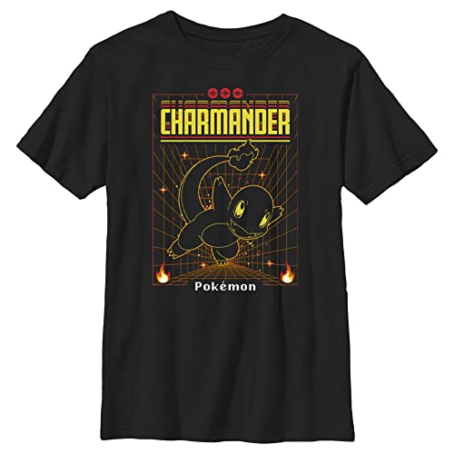 Pokemon Kids Charmander Grid Boys Short Sleeve Tee Shirt