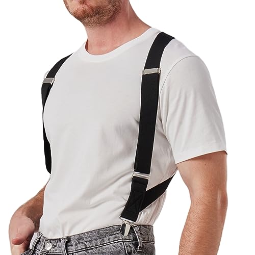 2 Clips Men's Suspenders X-Back Clip-On Elastic Braces for Formal and Casual Wear (Black)