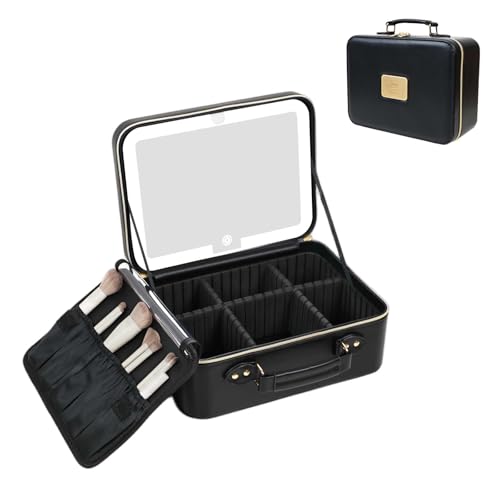 Trousse de maquillage avec miroir LED réglable et séparateurs amovibles pour le voyage