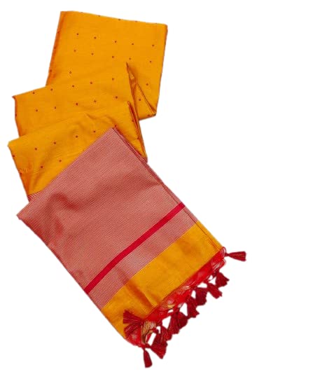 J.J. Traders Semi Tussar silk saree with all over Bandhani style butti weaves and very well designed fancy border with zari linning Pallu and Blouse