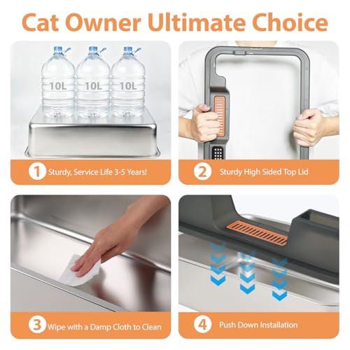 Arenero para gatos grande de acero inoxidable Pawise con tapa miniatura 6