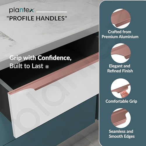 Image of Plantex Profile Handle for Kitchen Cabinet /24 Inch Aluminium Drawer Profile Handle /Wardrobe Pull Handle for Home /Office /Hotel - Pack of 3 (Rose Gold)