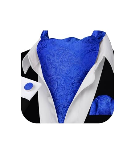 Image of Barry.Wang Ascot Ties Cravat Tie Men Paisley Plaid Scarf Self Tie Pocket Square Cufflinks Set Wedding Party