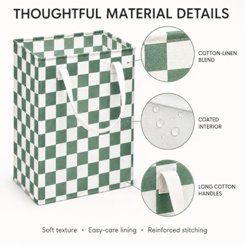 Image of Sage Green Gingham Storage Basket for Girls' Room Decor, 23.6 In Tall
